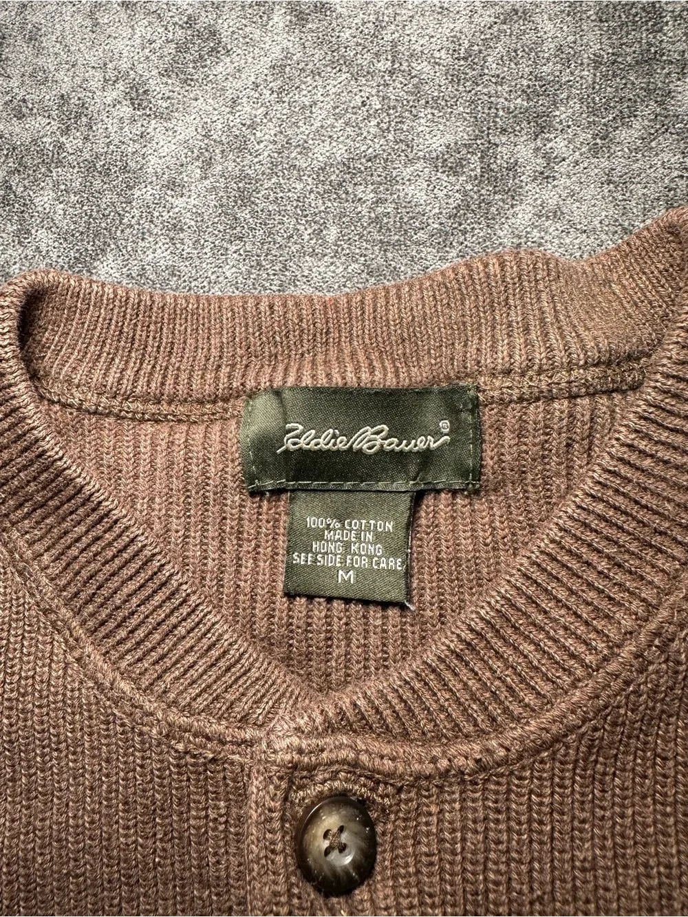 Eddie Bauer Men's Brown Crewneck Henley Sweater
